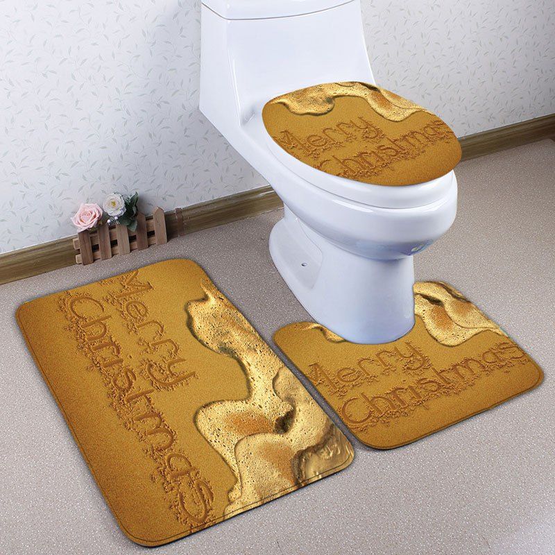 

Beach Christmas Letter Print Flannel Bath Toilet Rugs Set, Yellow