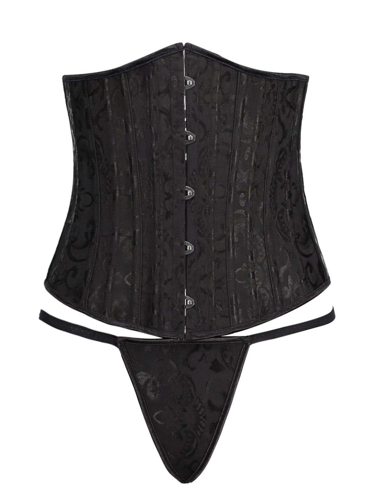 

Jacquard Steel Boned Lace Up Waist Slimming Corset, Black