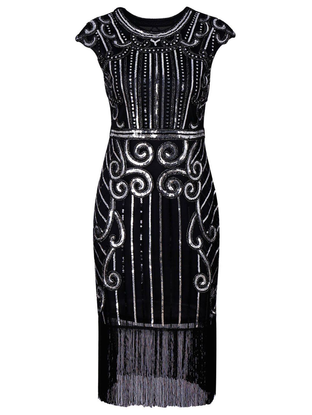 

Sequins Fringe Cap Sleeve Vintage Party Dress, Silver