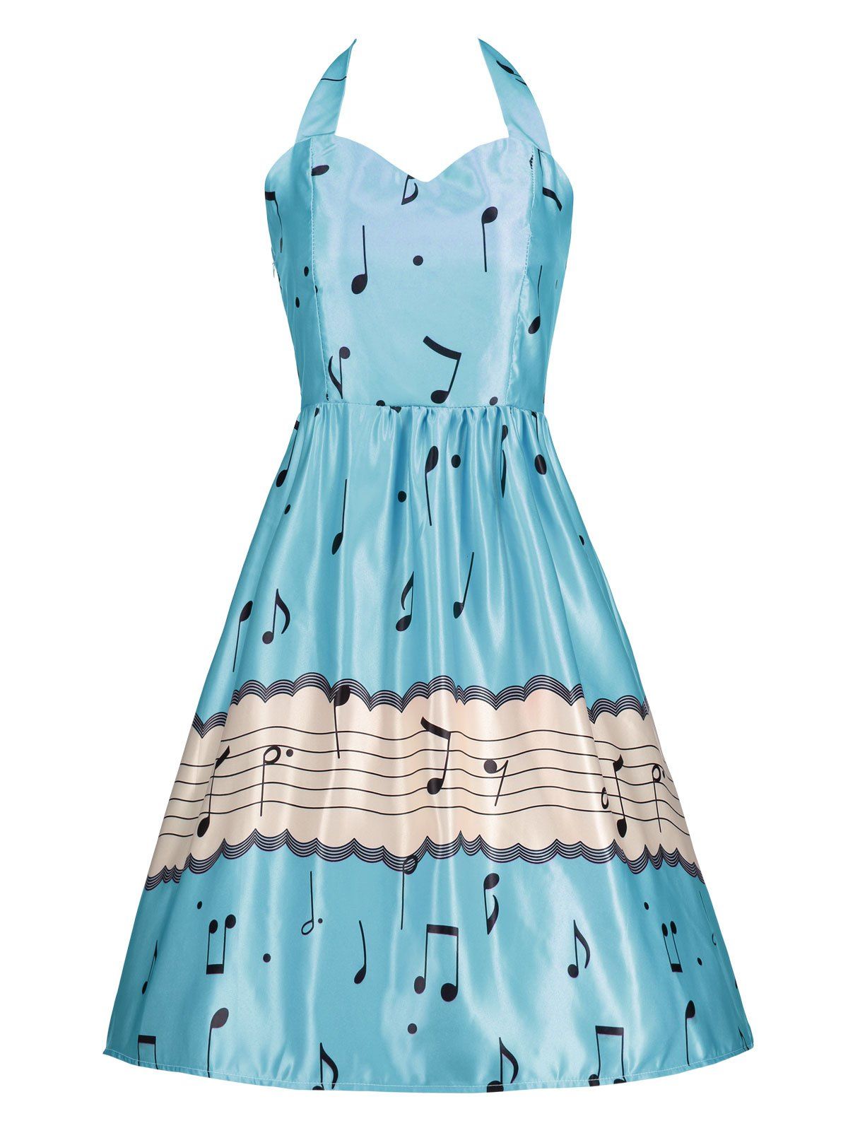 

Halter Music Note High Waist Party Dress, Blue