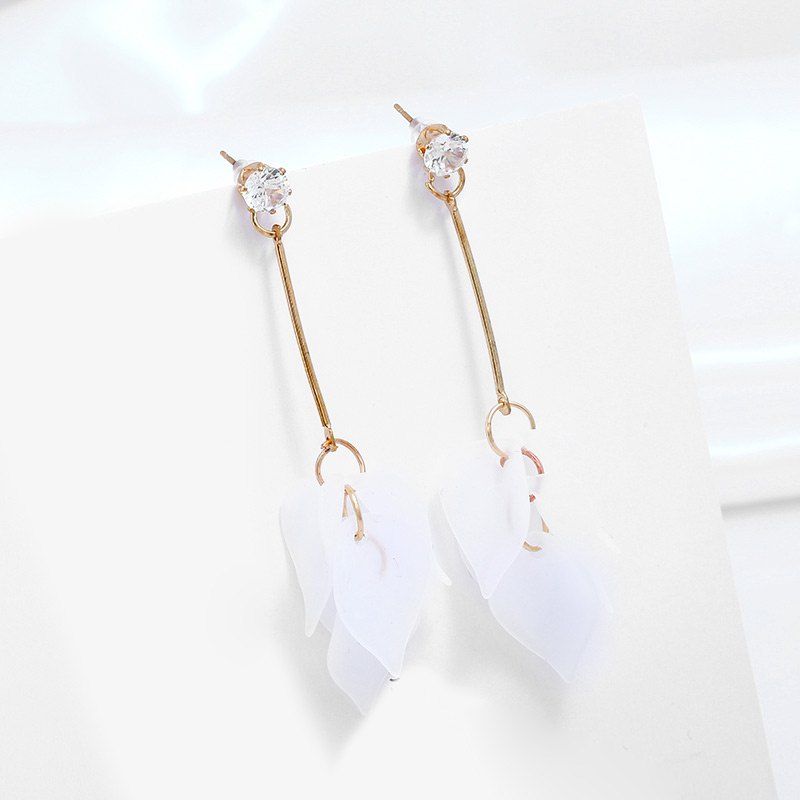 

Rhinestone Leaf Petal Earrings, White