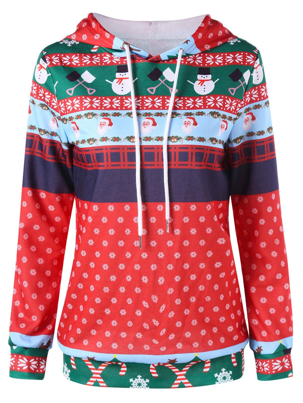 

Christmas Print Drawstring Hoodie, Colormix