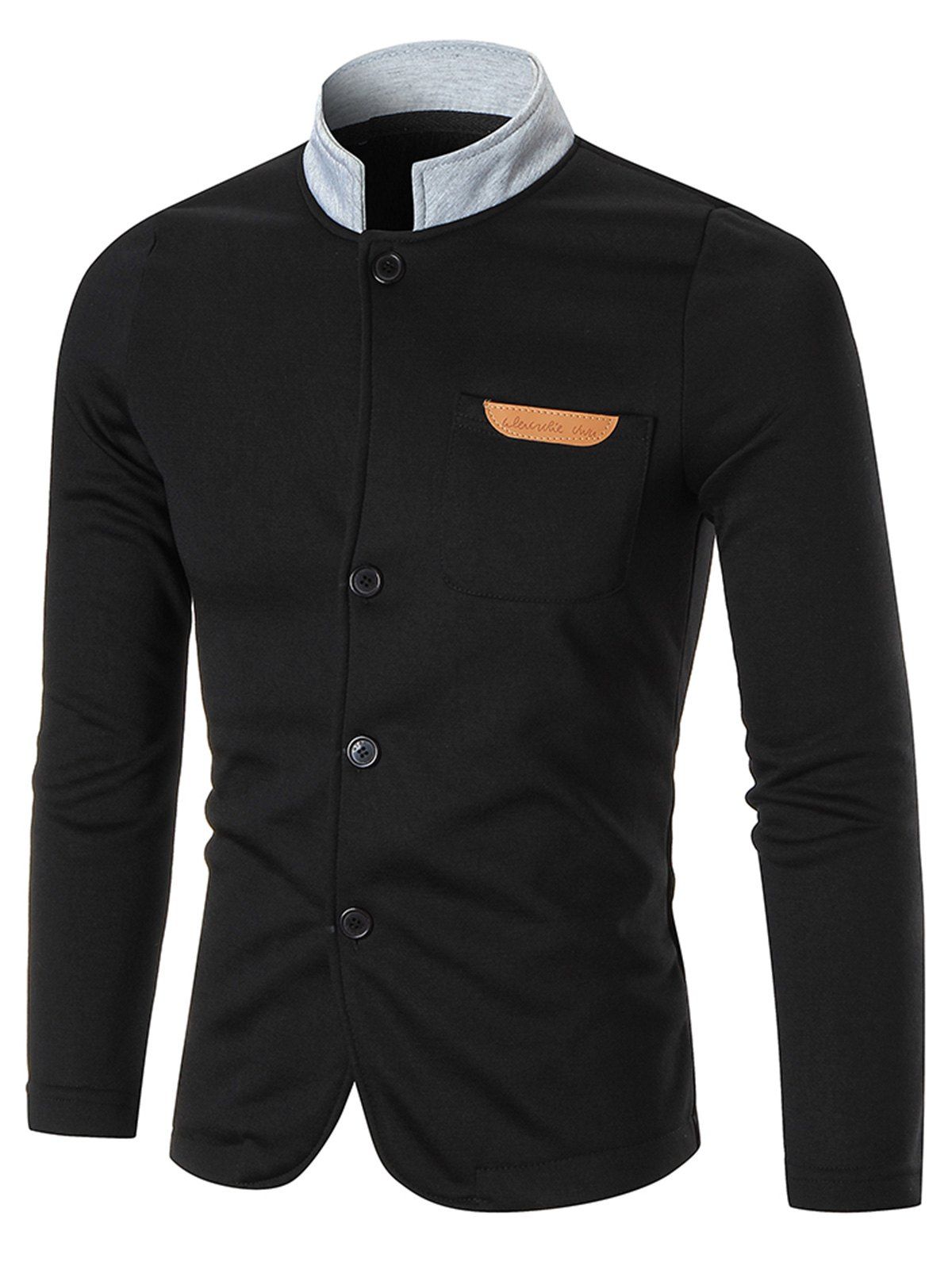 

Contrast Collar Chest Pocket Button Up Jacket, Black