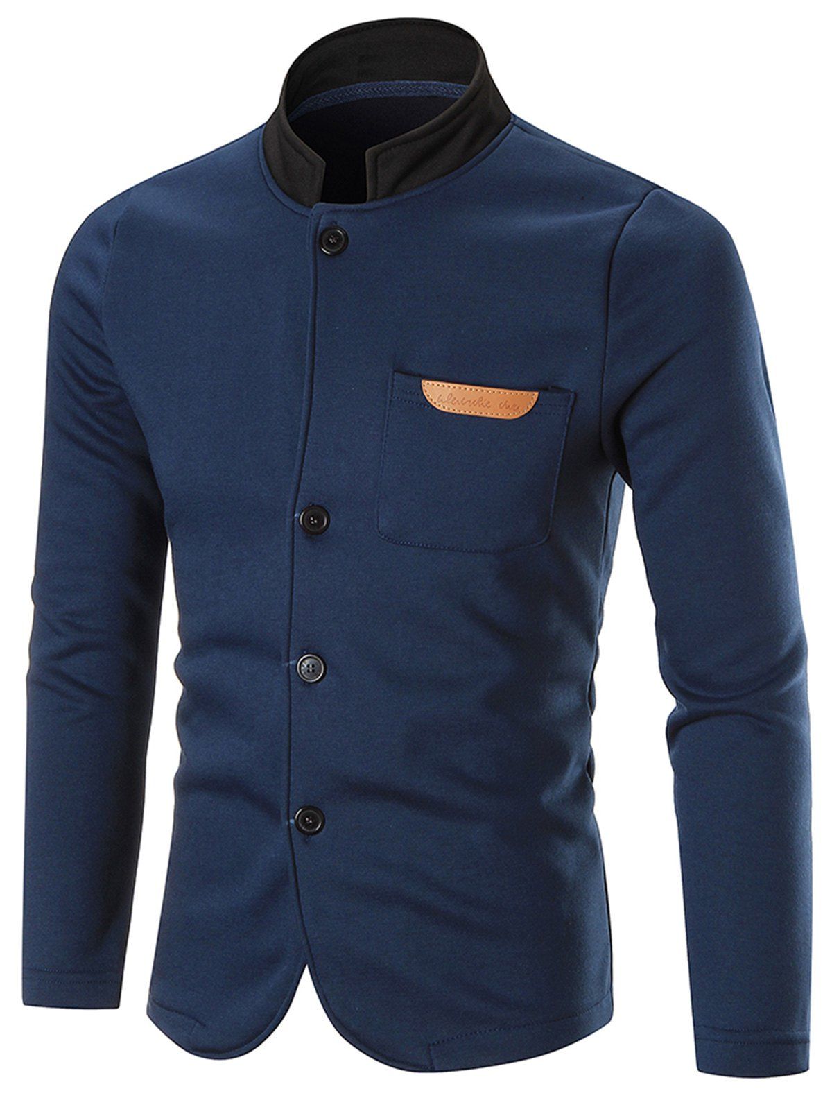 

Contrast Collar Chest Pocket Button Up Jacket, Blue