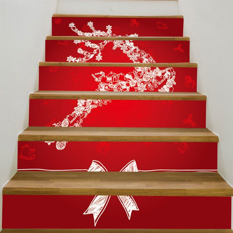 

Flying Christmas Elk Patterned Stair Stickers, Red and white