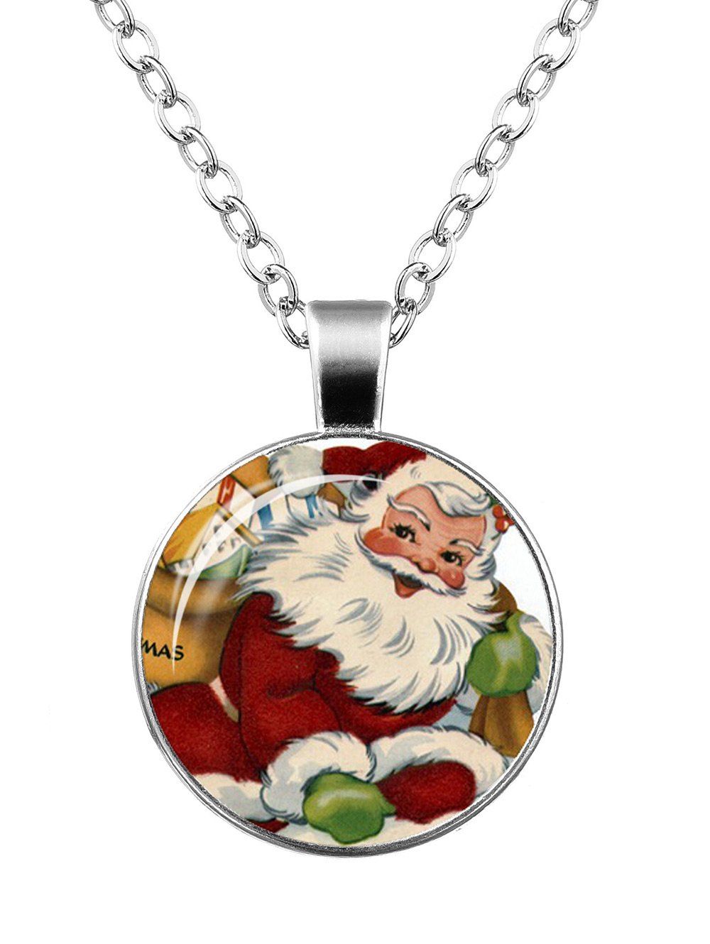 

Christmas Santa Claus Print Round Necklace, Pattern a