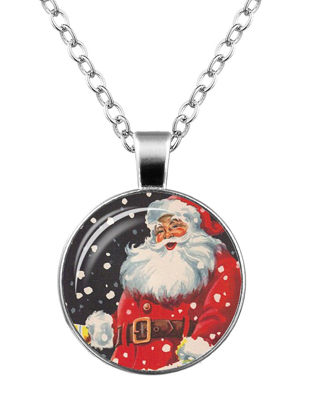 

Christmas Santa Claus Print Round Necklace, Pattern d