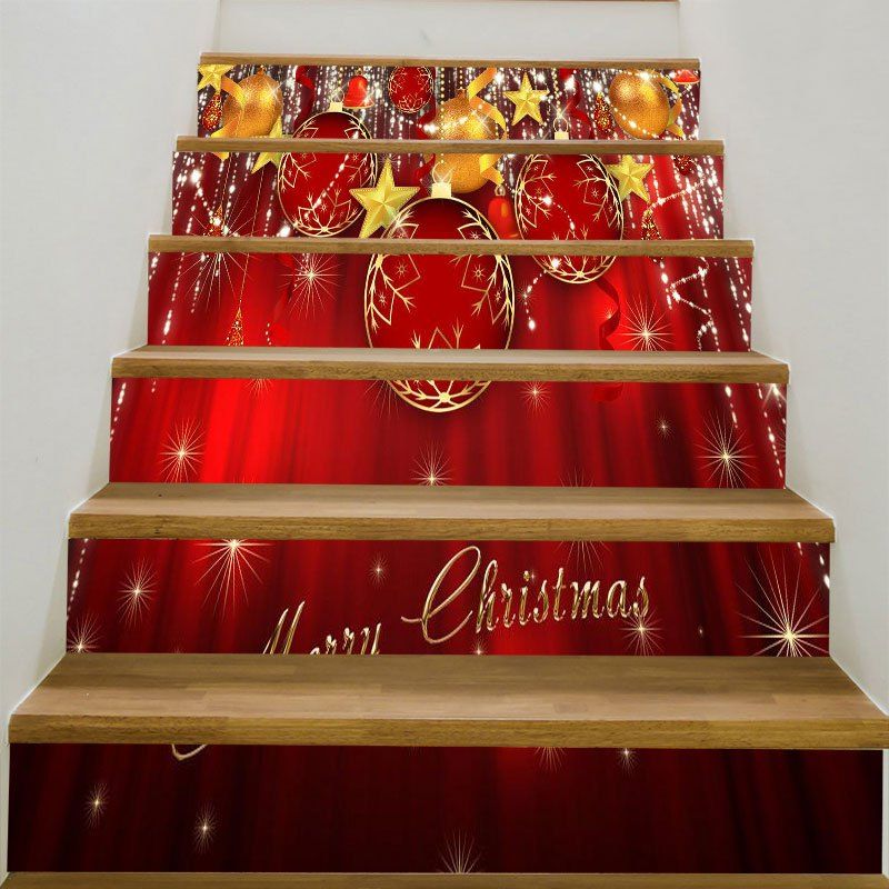 

Christmas Ornaments Balls Patterned Stair Stickers, Deep red