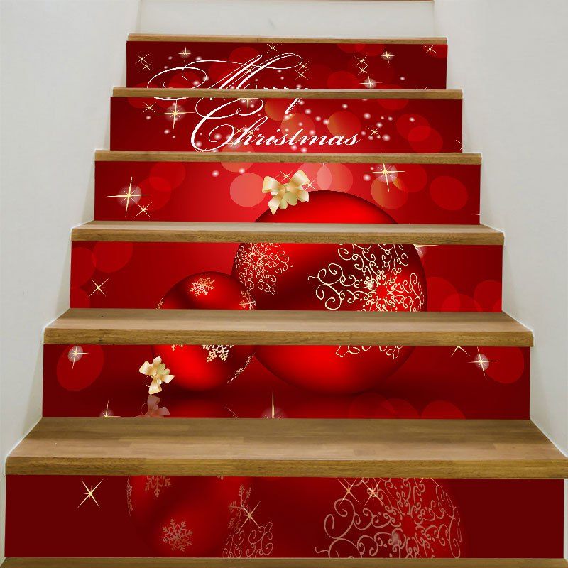 

Christmas Ornaments Balls Pattern Stair Stickers, Deep red