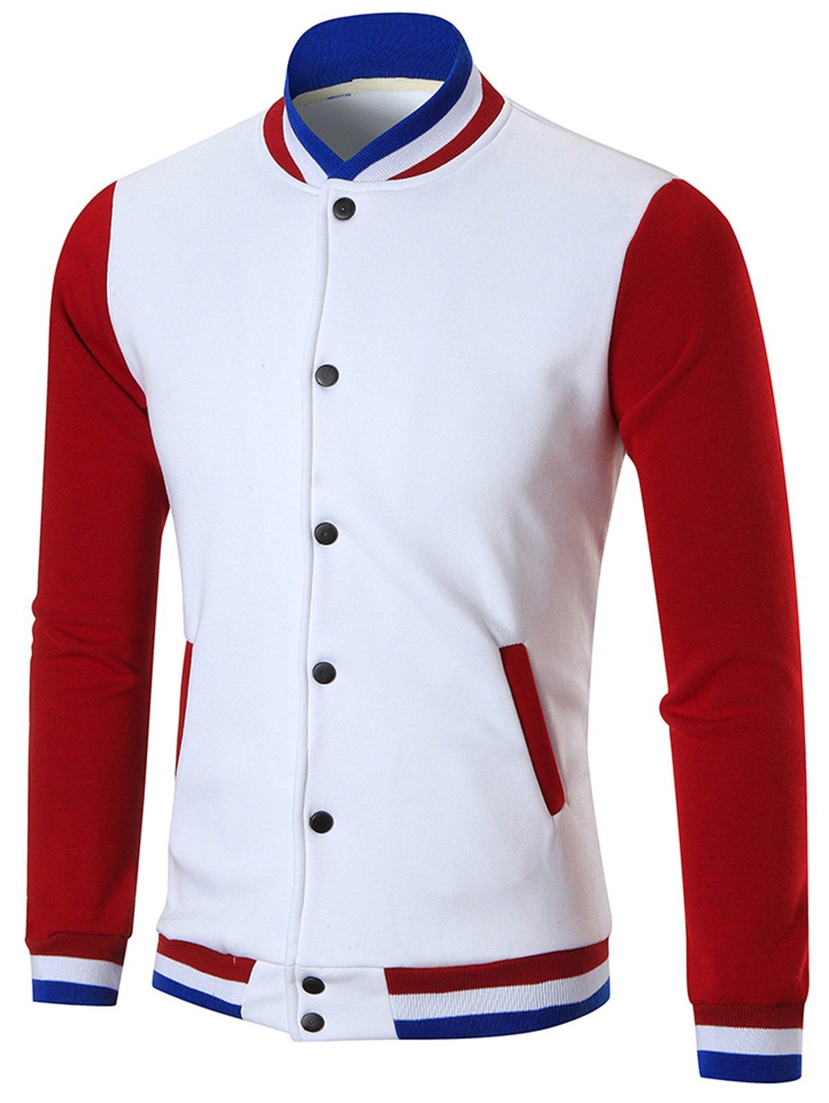 

Color Block Casual Sports Baseball Jacket, White
