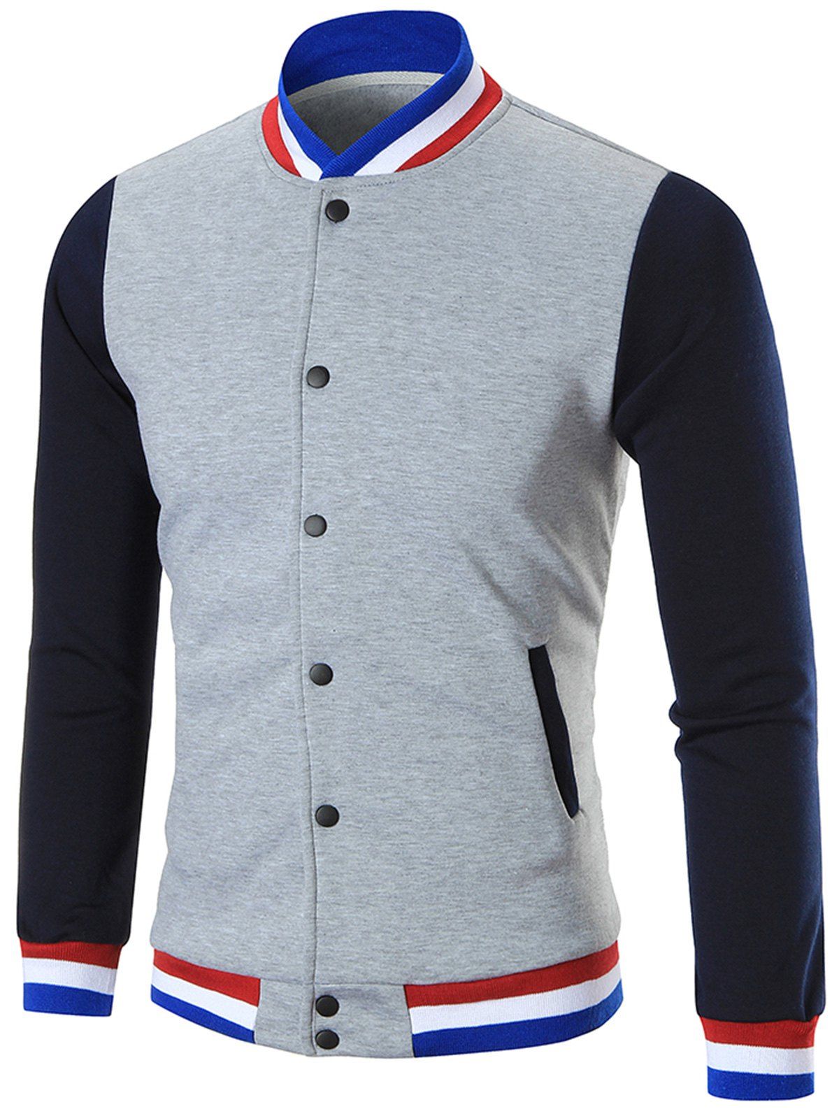

Color Block Casual Sports Baseball Jacket, Gray