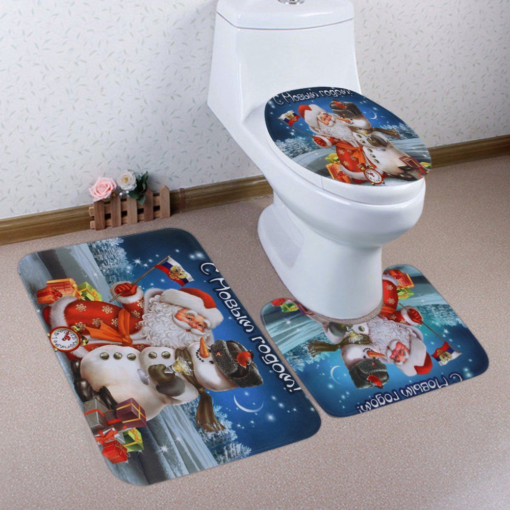 

Christmas Santa Snowman Pattern 3 Pcs Bath Mat Toilet Mat, Colormix