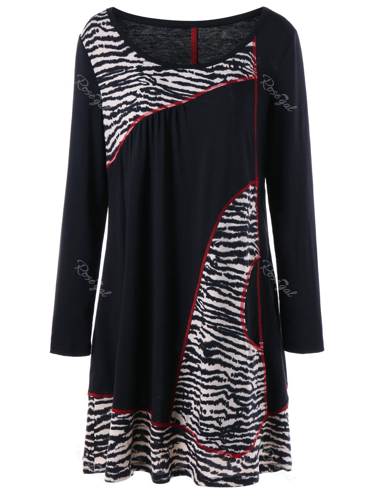 

Plus Size Zebra Contrast Topstitch Longline T-shirt, Black