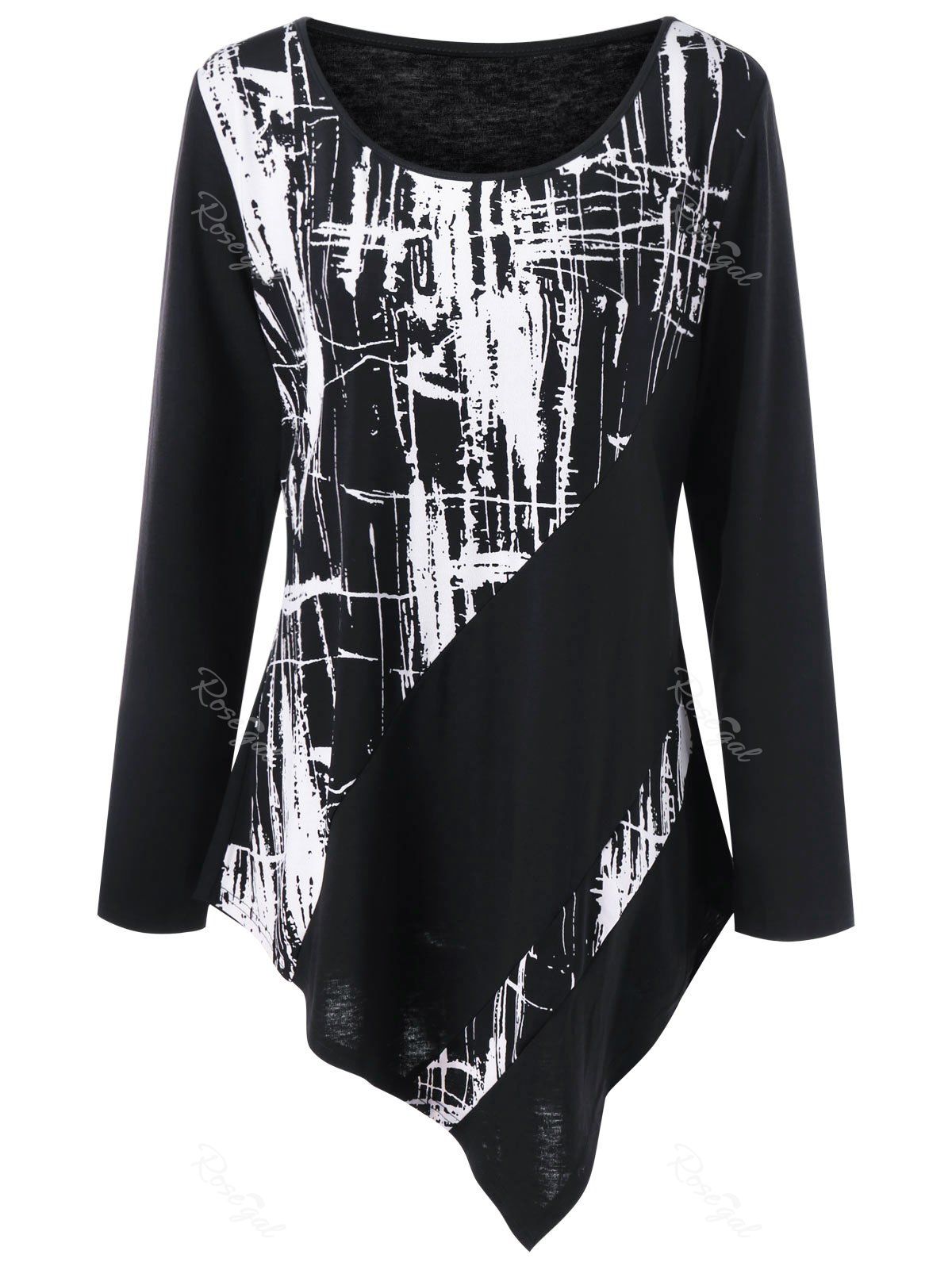 

Plus Size Monochrome Asymmetric Tunic Top, Black