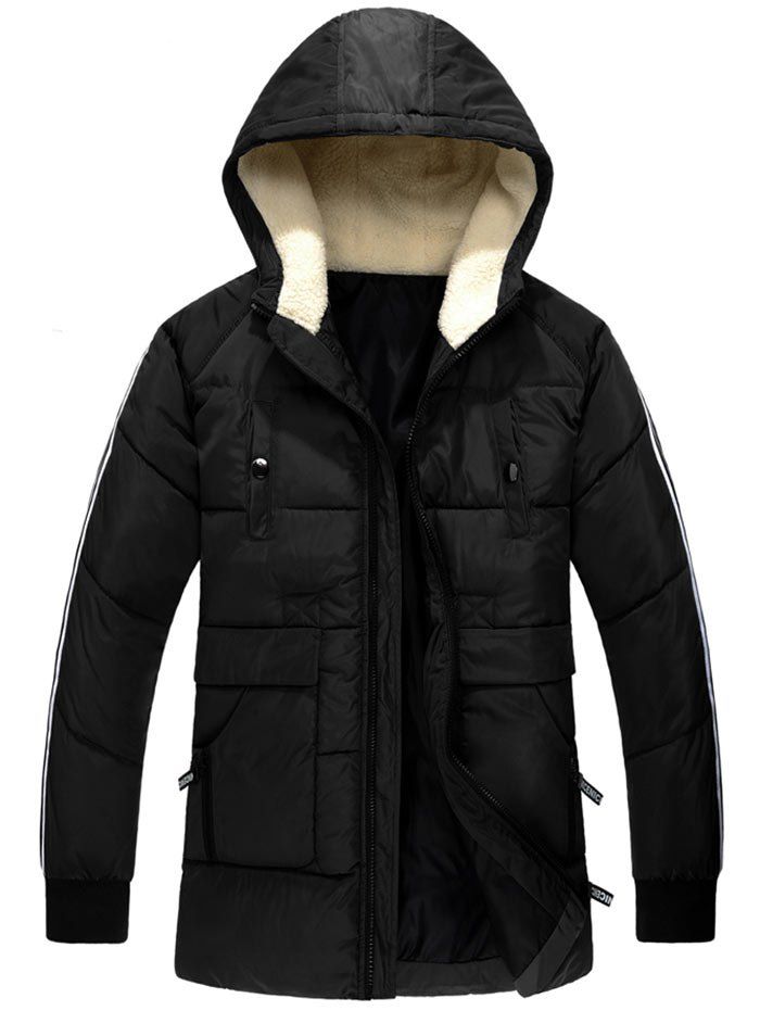 

Zip Up Side Stripe Hooded Padded Coat, Black