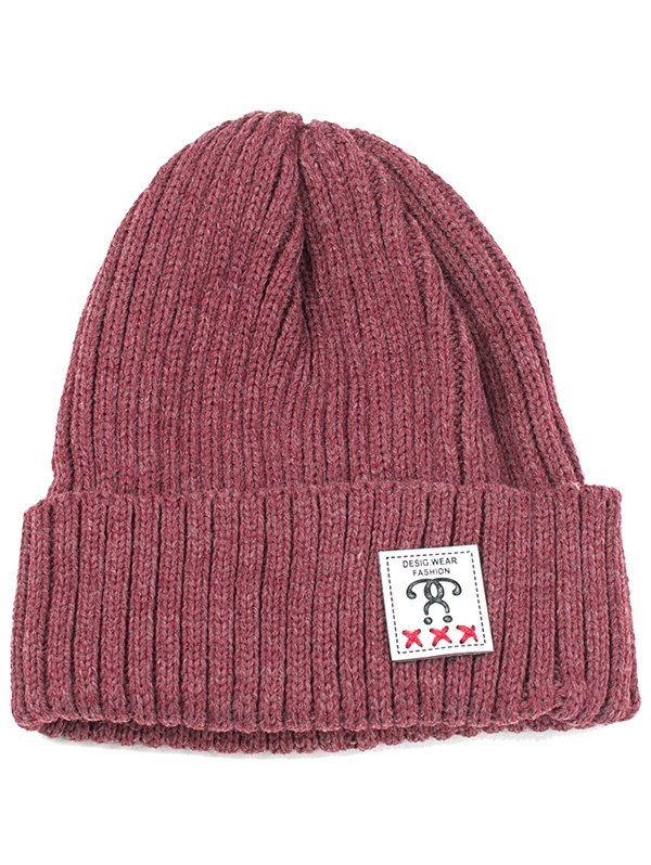 

Outdoor Label Embellished Flanging Knit Beanie, Wine red