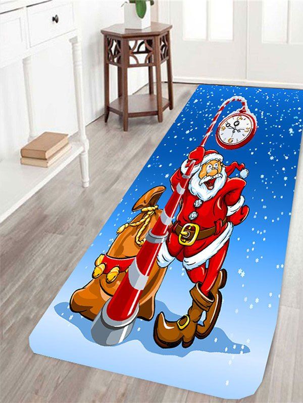 

Skidproof Santa Claus Clock Pattern Rug, Blue and red