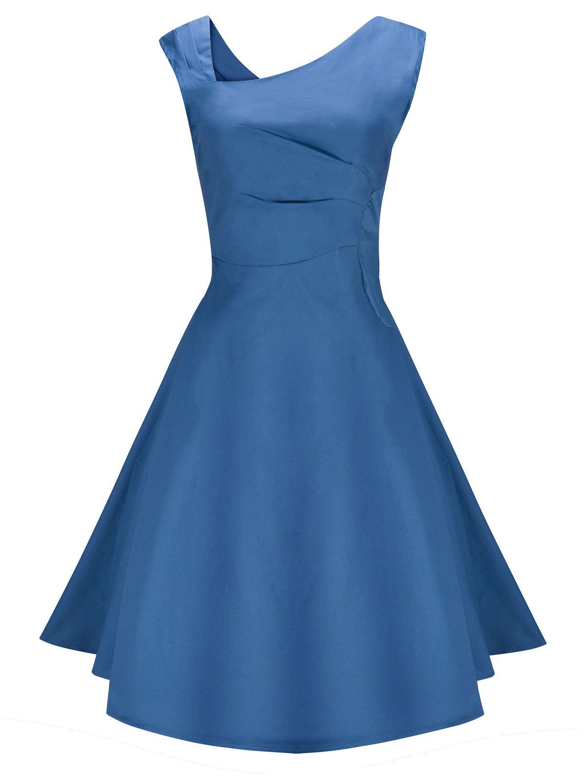 

Vintage Skew Neck Semi Cocktail Party Pin Up Dress, Blue