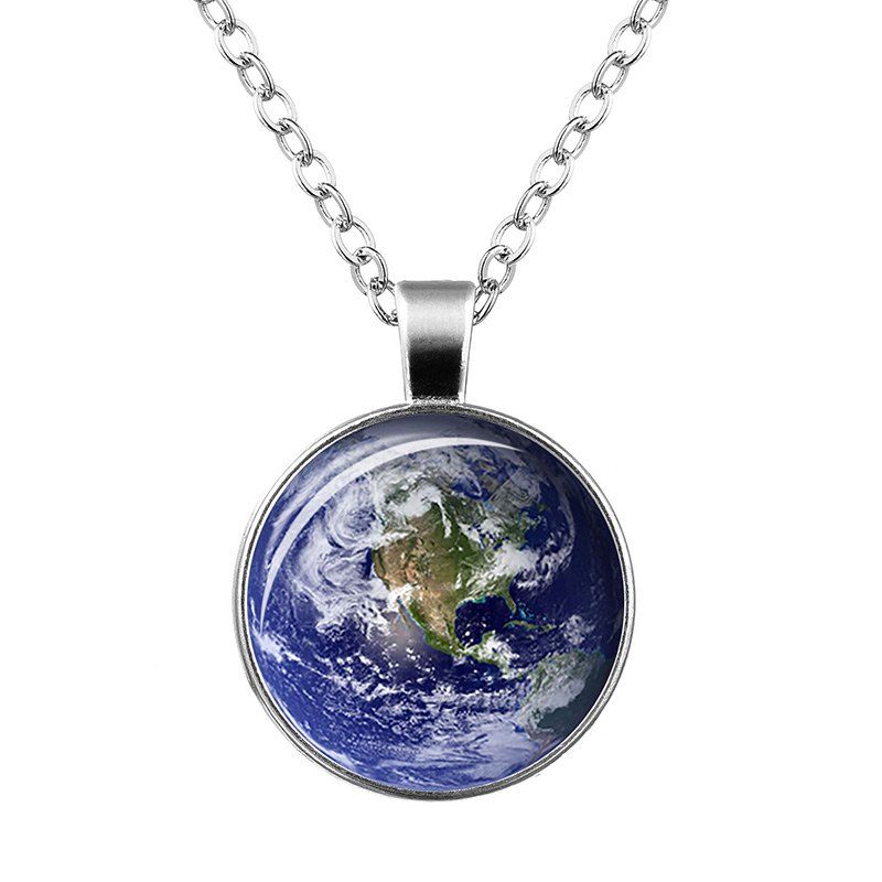 

Sky Print Round Pendant Necklace, Deep blue