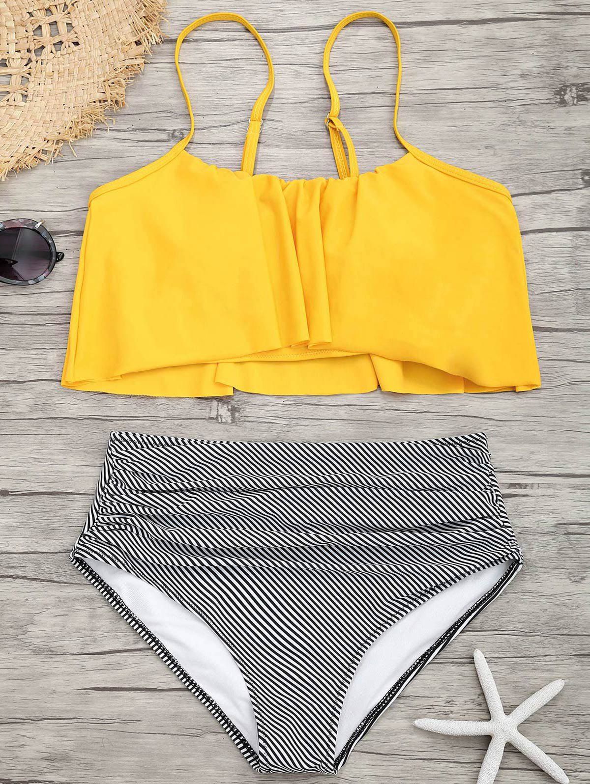

Spaghetti Strap Flounce Striped Bikini Set, Yellow