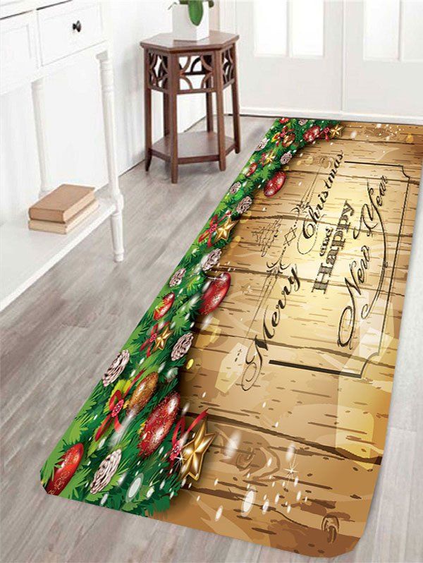 

Skidproof Merry Christmas Wood Printed Rug, Light yellow