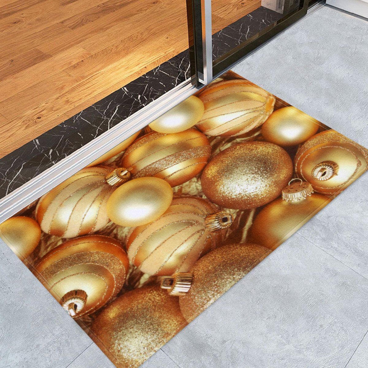 

Christmas Balls Printed Coral Fleece Nonslip Bath Mat, Golden