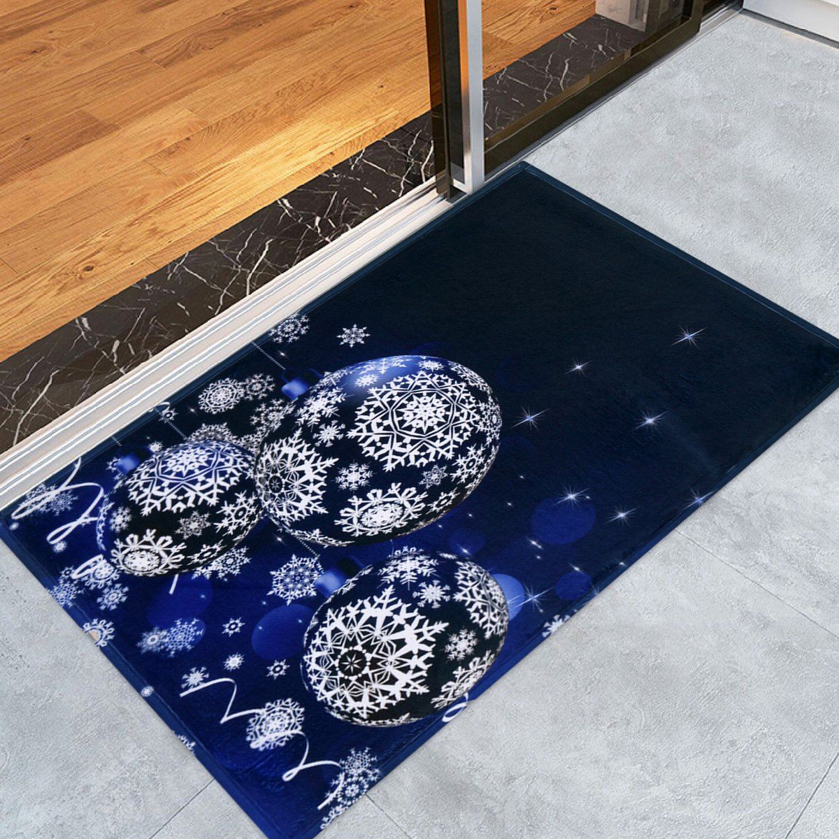 

Christmas Snowflake Balls Print Coral Fleece Skidproof Bath Mat, Deep blue