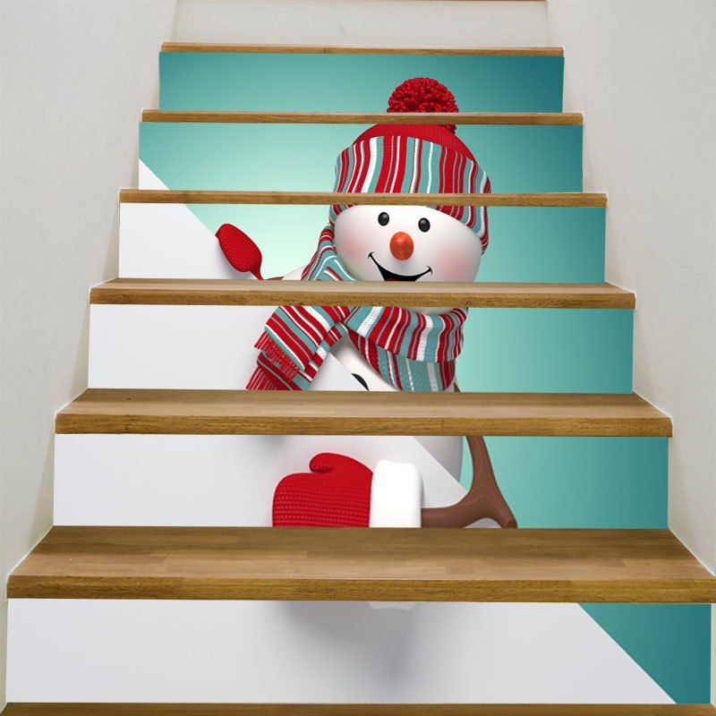 

Red Hat Christmas Snowman Printed Decorative Stair Stickers, Colorful