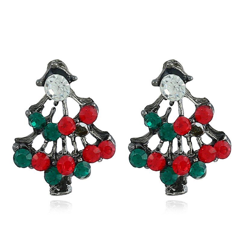 

Christmas Tree Rhinestone Stud Earrings, Red