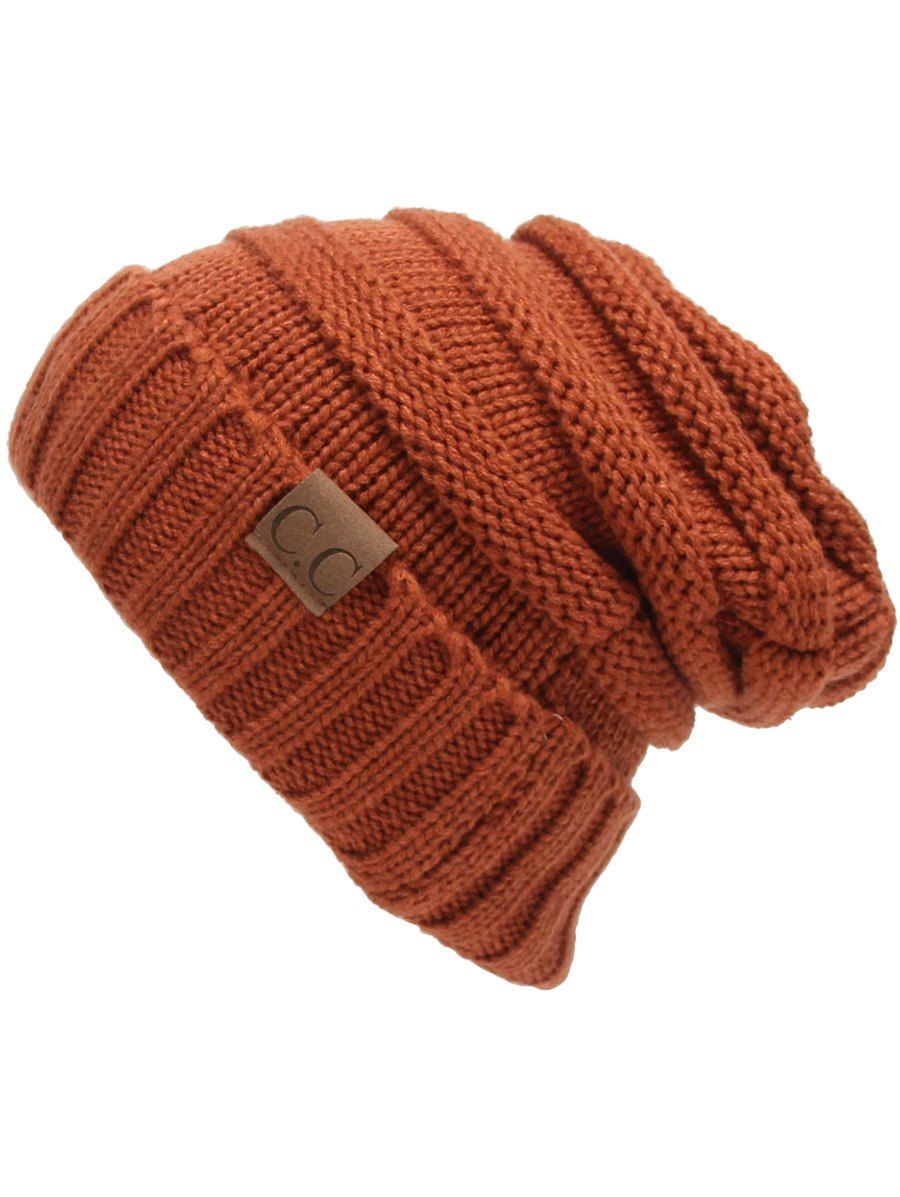 

Outdoor CC Label Decorated Flanging Knitted Beanie, Spice