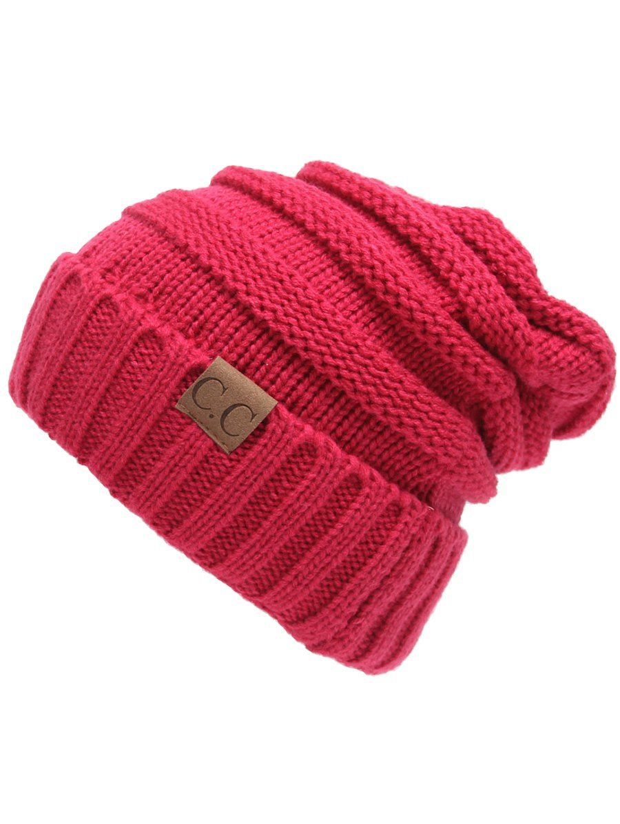 

Outdoor CC Label Decorated Flanging Knitted Beanie, Rose madder