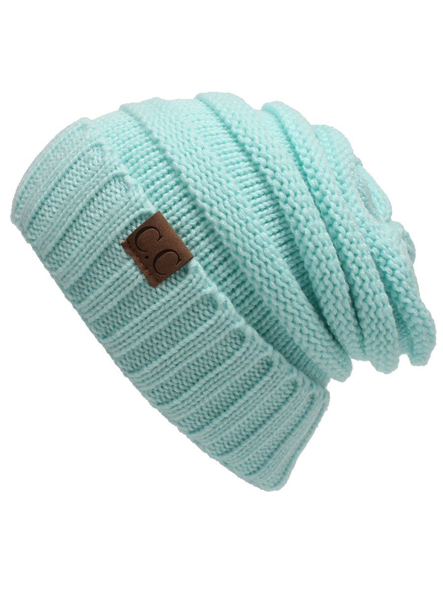 

Outdoor CC Label Decorated Flanging Knitted Beanie, Light green