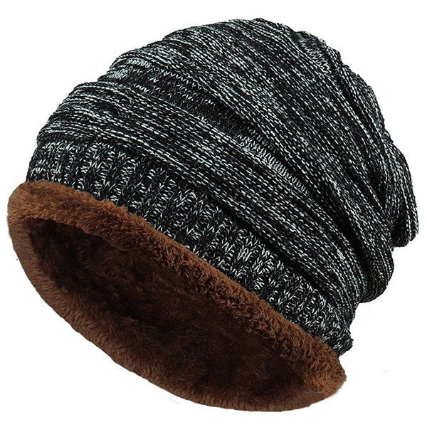 

Outdoor Colormix Pattern Velvet Knitted Beanie, Black