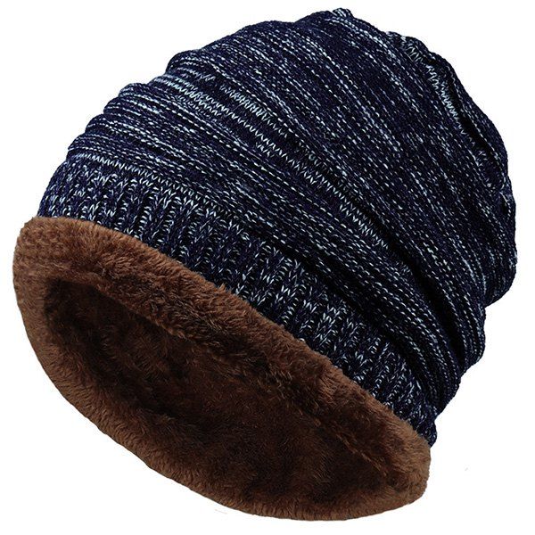 

Outdoor Colormix Pattern Velvet Knitted Beanie, Cadetblue