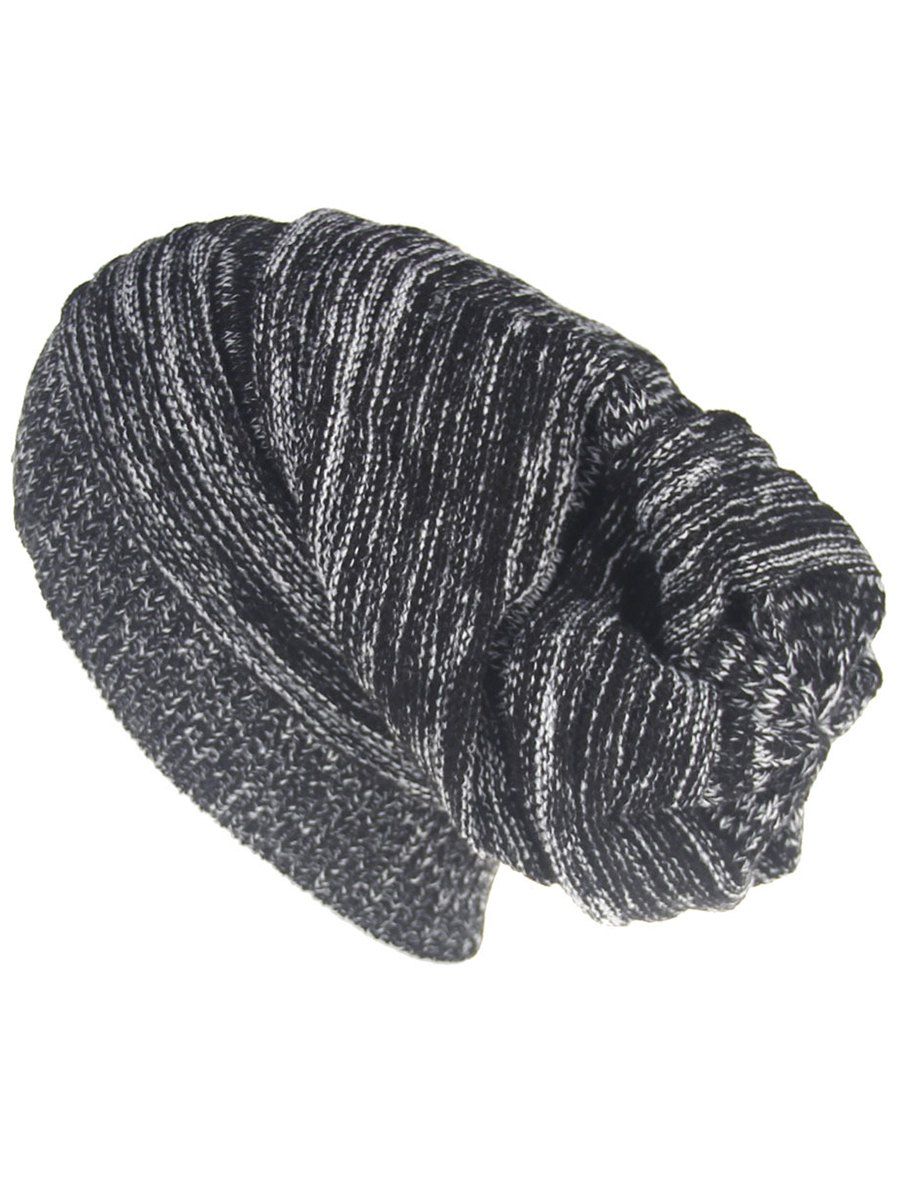 

Outdoor Colormix Striped Pattern Thicken Knitted Beanie, Black