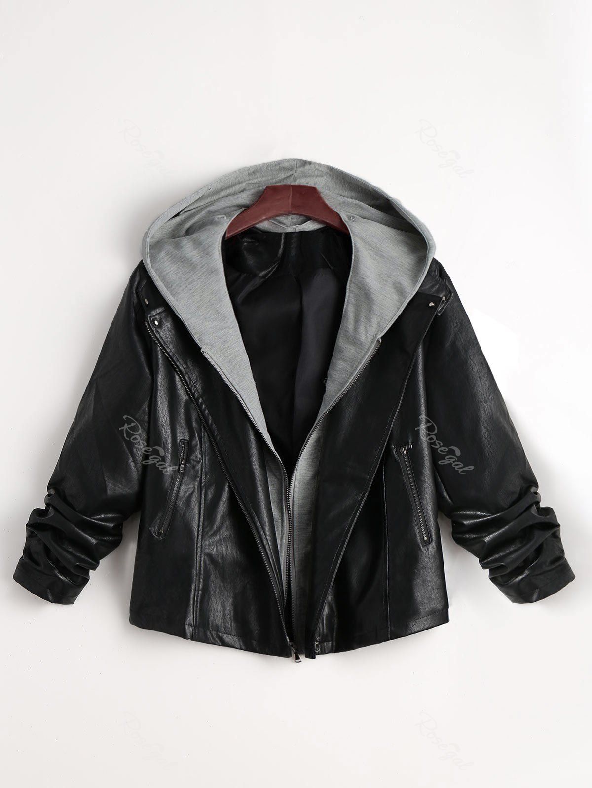 

Two Tone Plus Size Faux Leather Jacket, Black