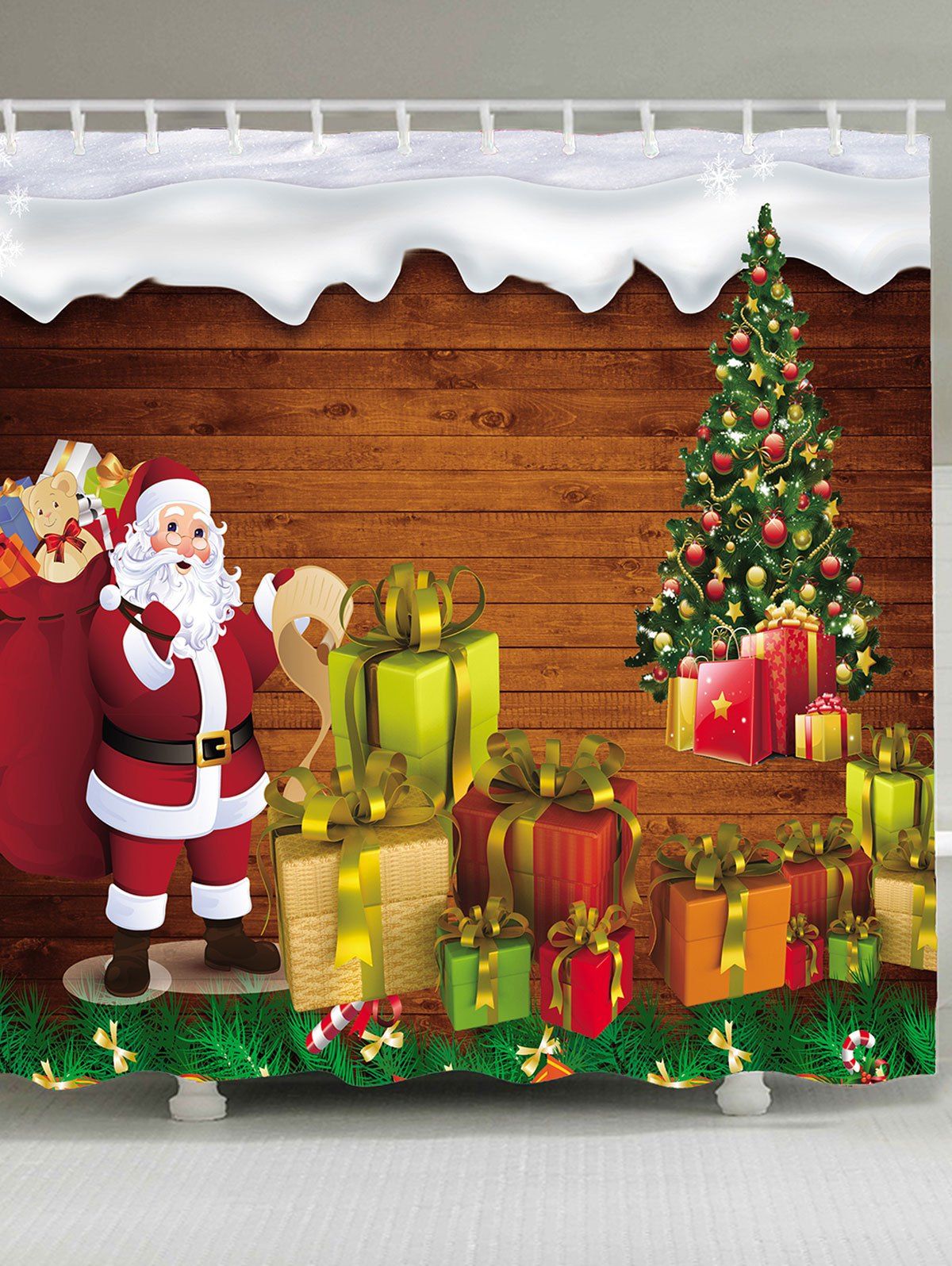 

Waterproof Santa Claus and Gifts Pattern Shower Curtain, Colormix