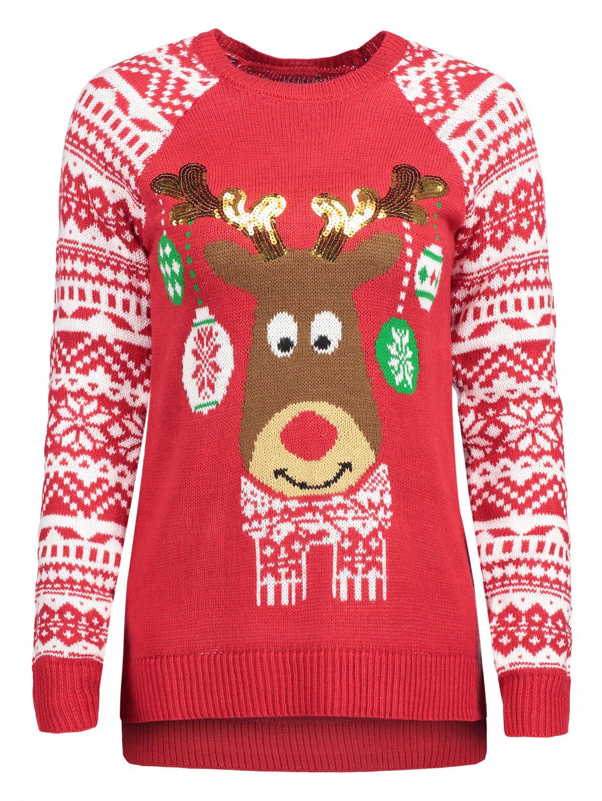 

Christmas Snowflake Glitter Elk Knit Sweater, Red