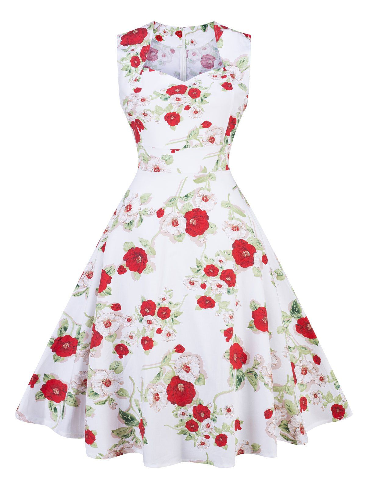 

Vintage Floral Print Pin Up Party Dress, White