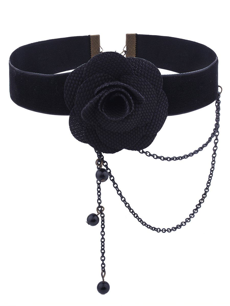 

Gothic Teardrop Flower Chain Velvet Choker Necklace, Black