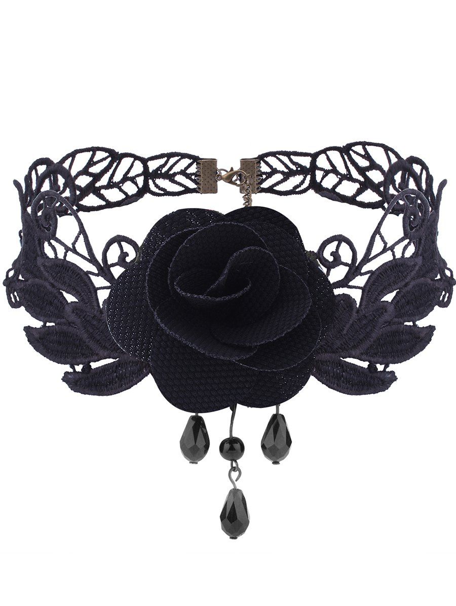 

Gothic Knitted Leaf Flower Choker Necklace, Black