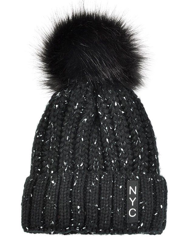 

Outdoor Fuzzy Ball Embellished Crochet Knitted Beanie, Black