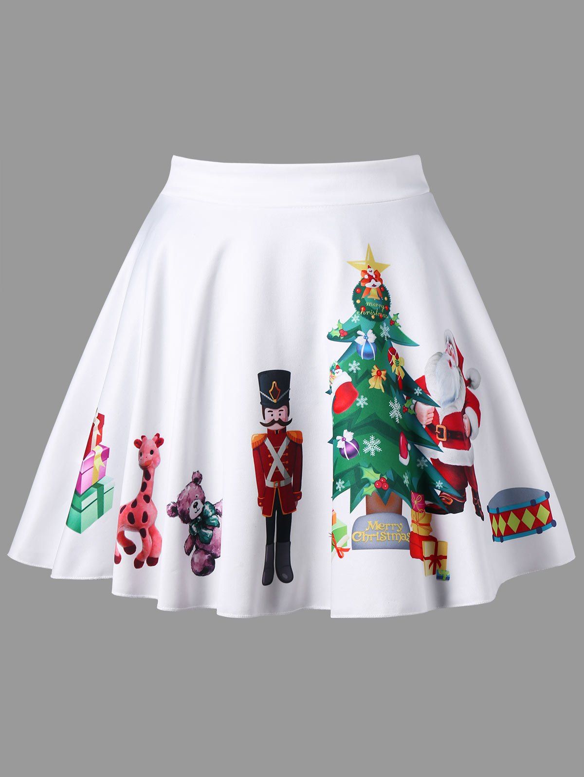 

Plus Size Christmas Print Flared Skirt, White
