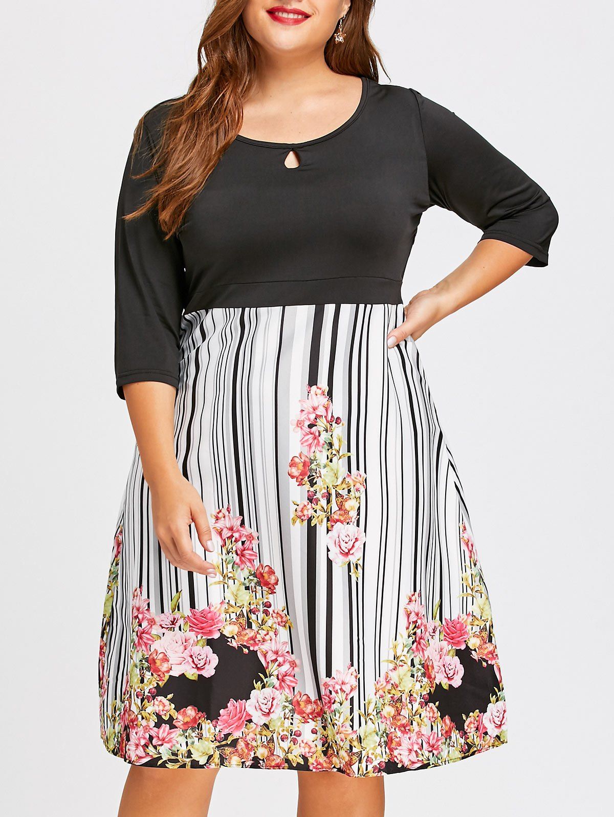 

Plus Size Empire Waist Midi Floral Dress, Black