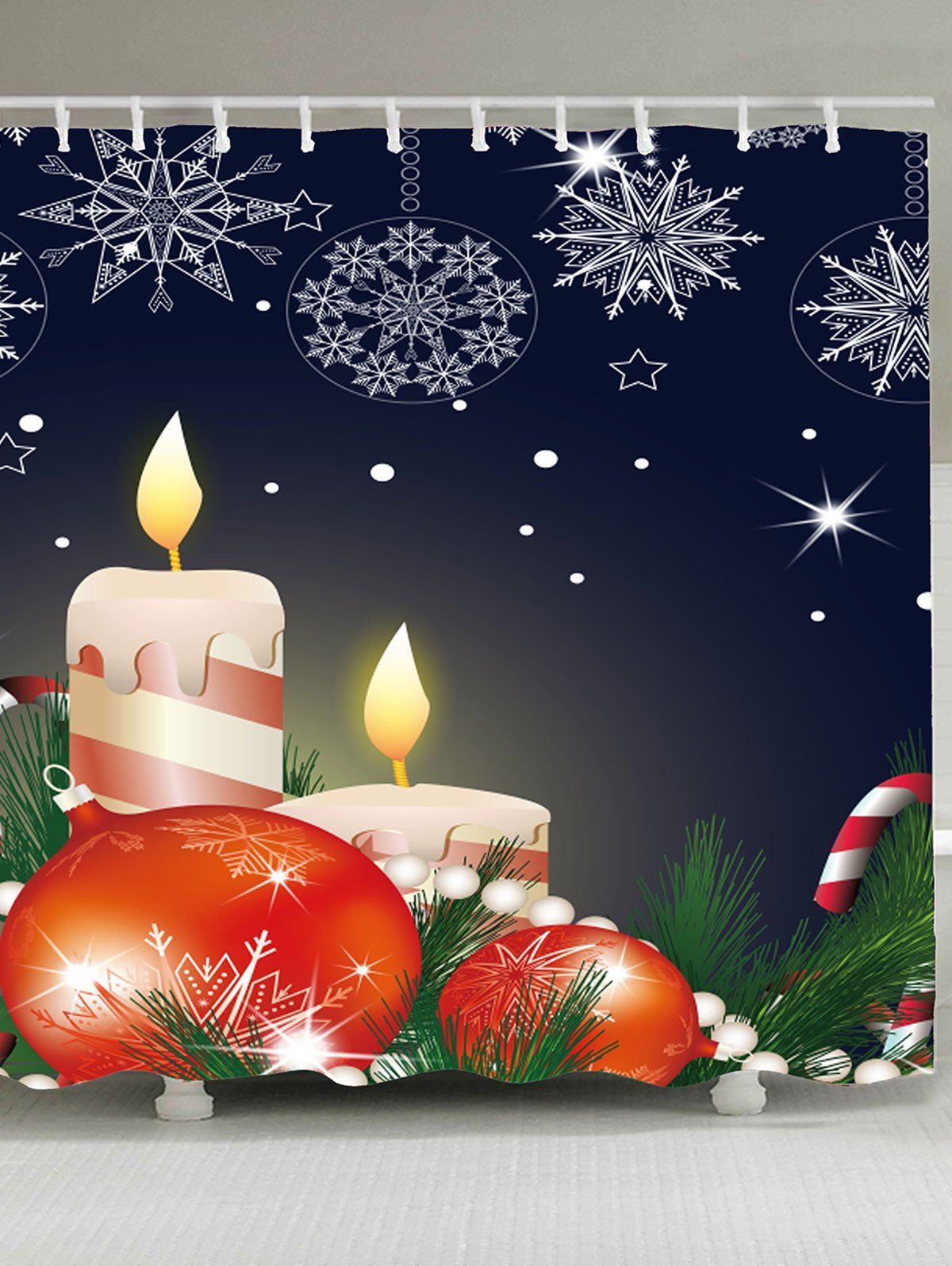 

Waterproof Christmas Candle Printed Shower Curtain, Colorful