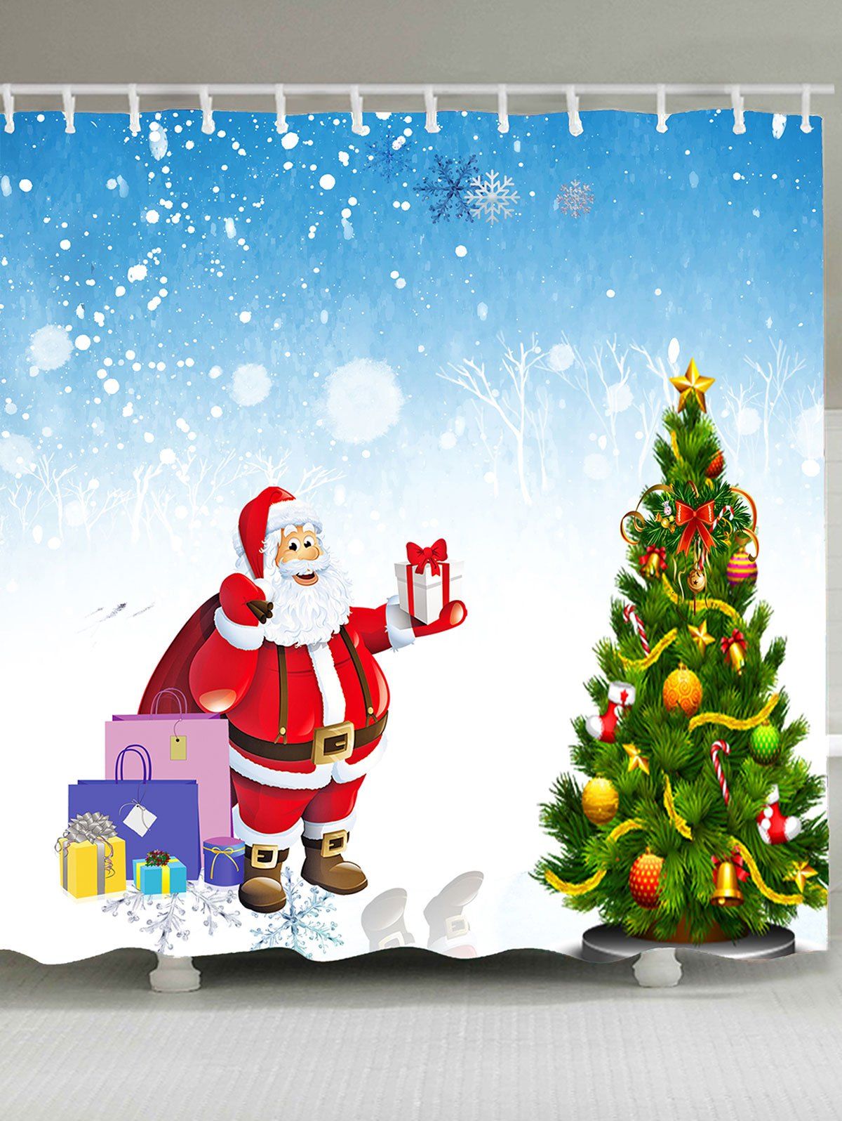 

Santa Claus and Christmas Tree Pattern Waterproof Shower Curtain, Colorful
