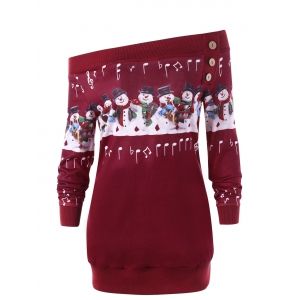 

Christmas Plus Size Off The Shoulder Snowman Sweatshirt, Red