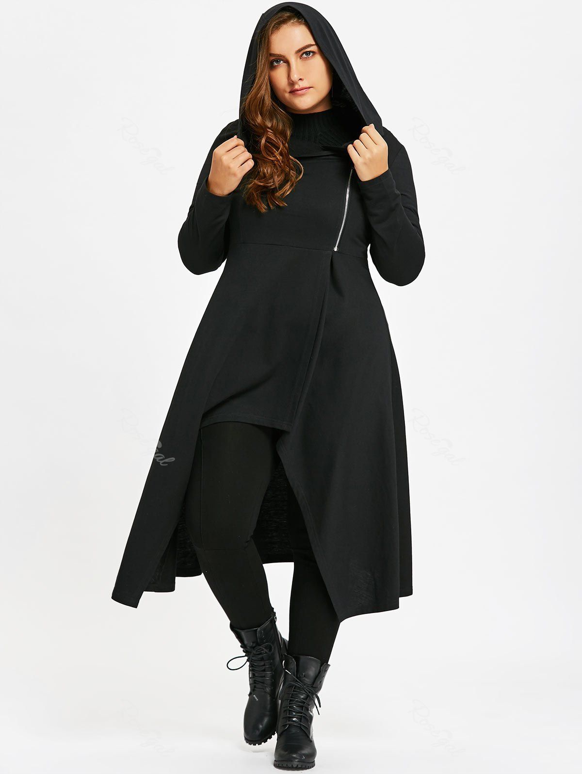 [38% OFF] Plus Size Lace Up Zip Up Hooded Coat | Rosegal