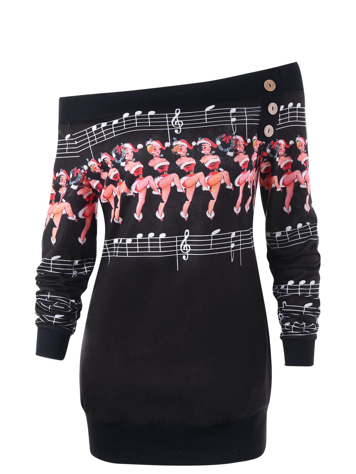 

Dancer Pattern Off The Shoulder Sweatshirt, Black