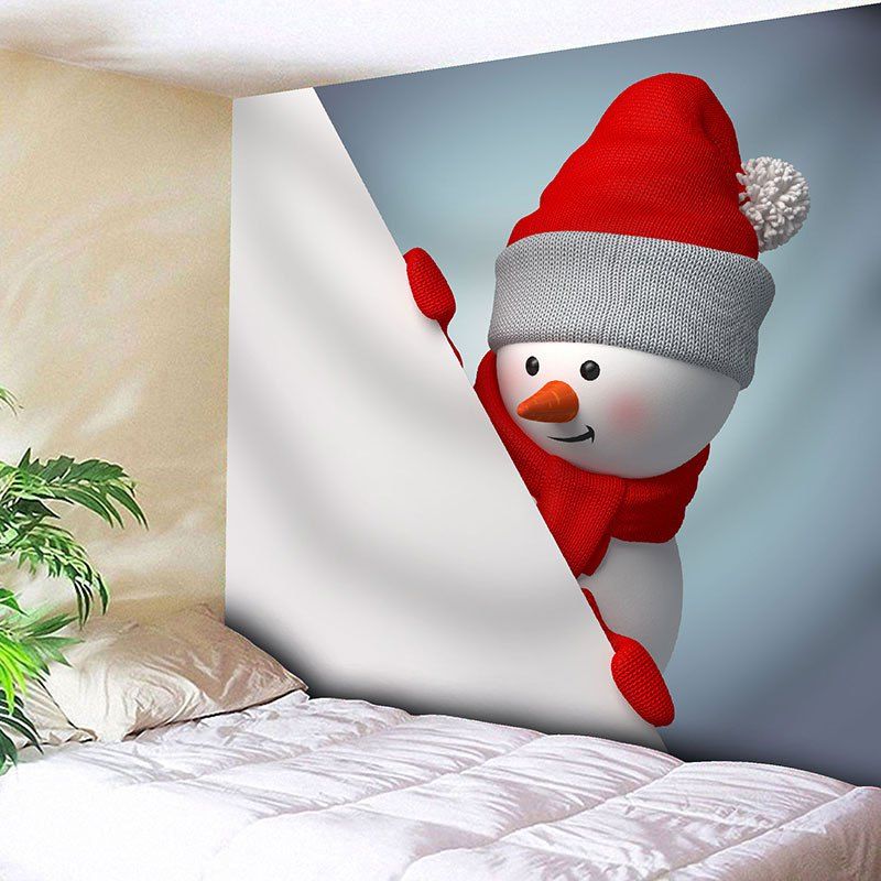 

Christmas Snowman Patterned Hanging Wall Tapestry, White and red